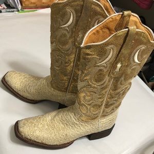 Tanner Mark Gold Lace Sparkle Rodeo Queen Boots 8